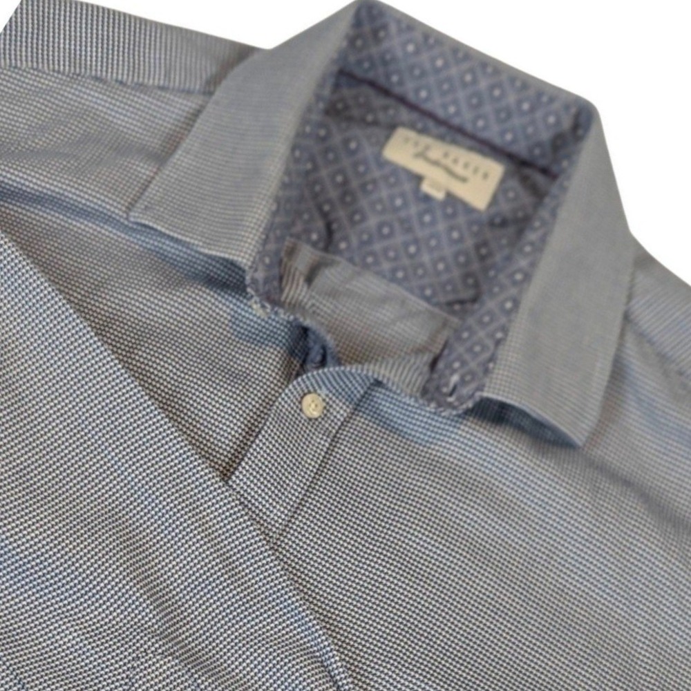 Ted Baker Endurance Mens Blue Micro Pattern Long Sleeve Shirt 17.5 34/35 Office